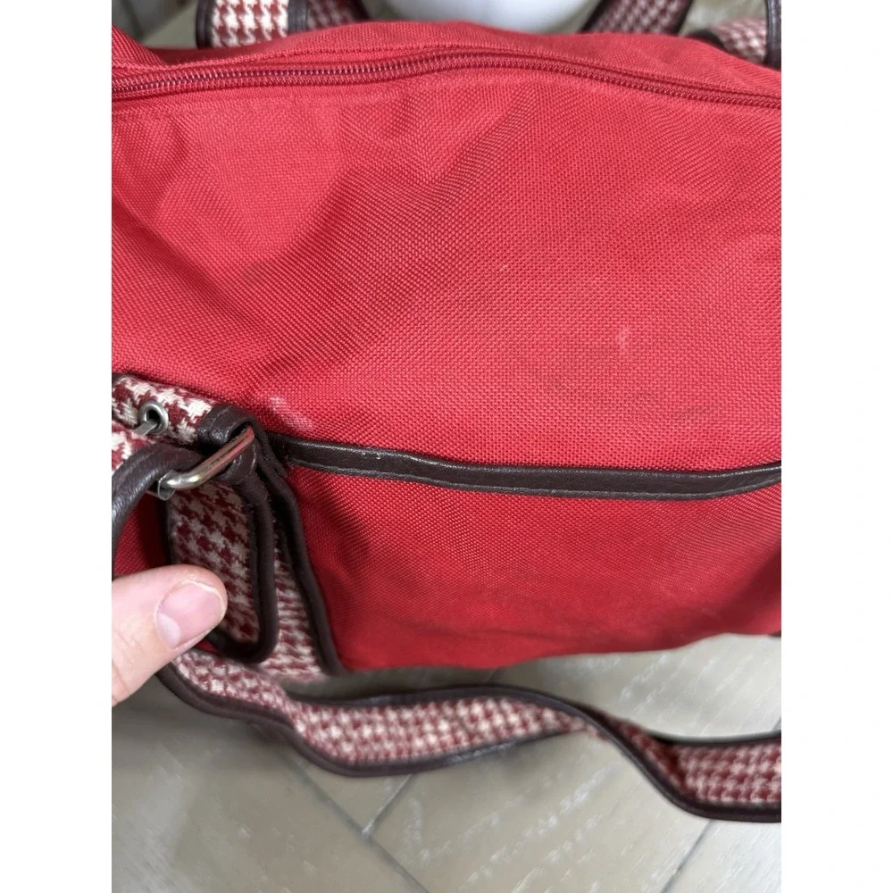 Vintage Tommy Hilfiger Red Tote Duffle Bag houndstooth Straps 90s Fashion‎